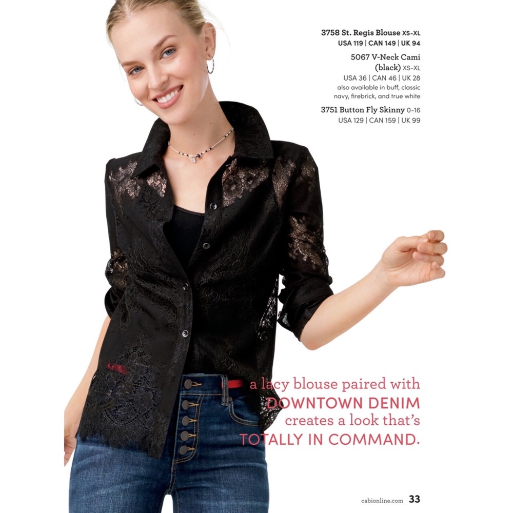 Cabi St. Regis Black Lace Button Up Blouse Size Small - Picture 8 of 8